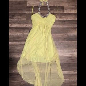 Yellow halter neck cocktail dress